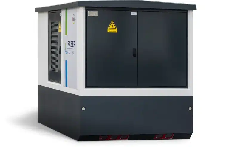 Moderne Trafostation, Transformator, Schalttechnik, Regeltechnik, Kompaktstation, Mittelspannung, Niederspannung, Stromverteilung, Elektrische Infrastruktur, Energieumwandlung