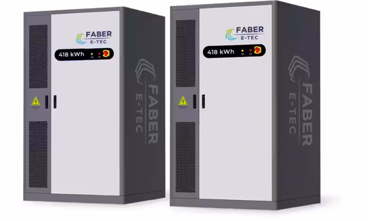 Faber E-Tec Batteriespeichersystem BESS PowerCube 418 kWh für die Energieinfrastruktur von Photovoltaik-Projekten.